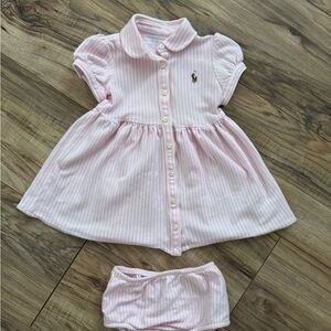 Ralph Lauren Light Pink & White Striped Polo Dress with Bloomer